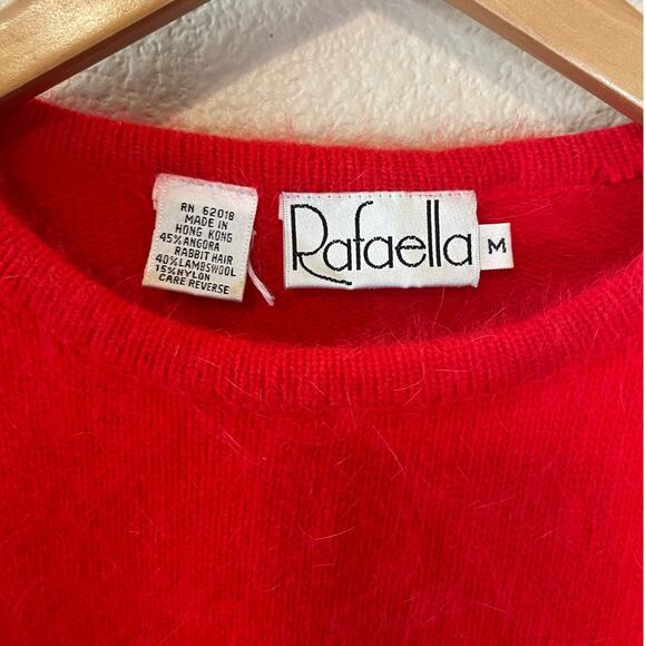 VTG Rafaella Red Angora Lambs Wool Blend Fuzzy Crew Neck Long Sleeve Sweater Med - Picture 4 of 15